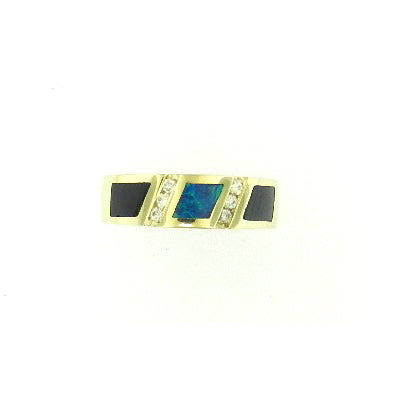 Opal & Onyx Diamond Ring