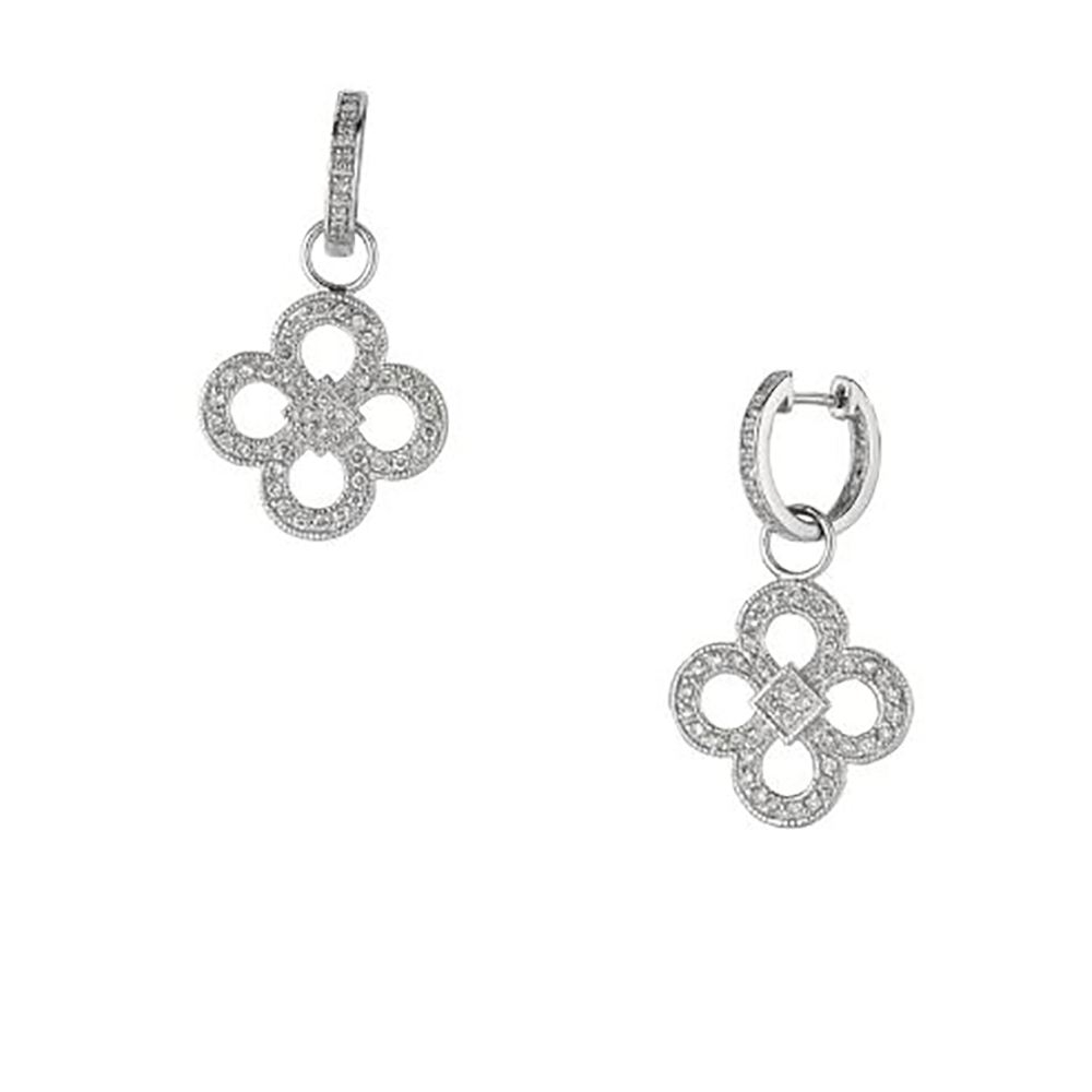White Gold and Diamond Clover Drop Earrings